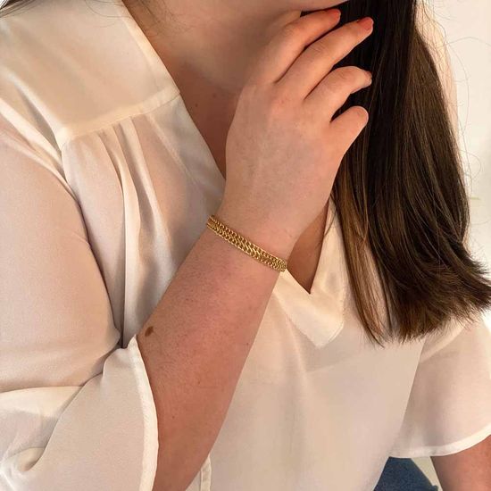 pulseira com elos redondos em ouro feminina