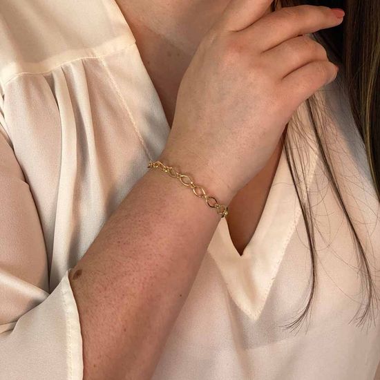 pulseira de elos desquinados feminina em ouro 18k PC144
