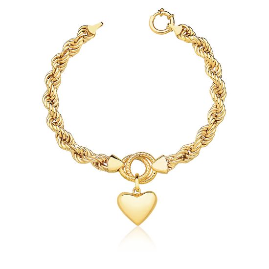 pulseira feminina cordão em ouro 18k com berloque de coração