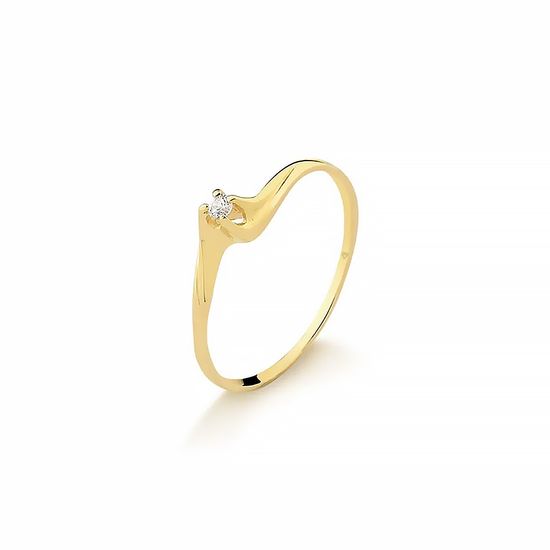 anel solitario em ouro amarelo com detalhe e pedra diamante A218