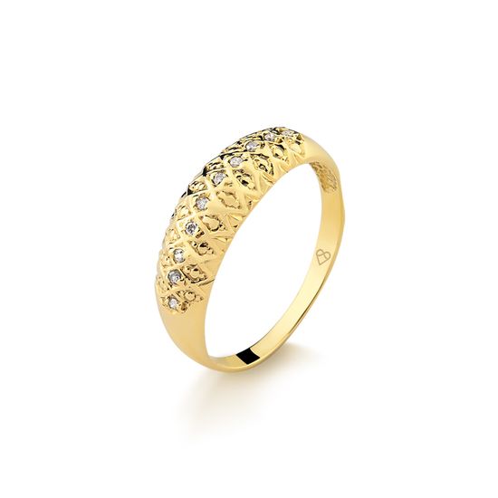 anel feminino em ouro amarelo e pedras de diamante A302