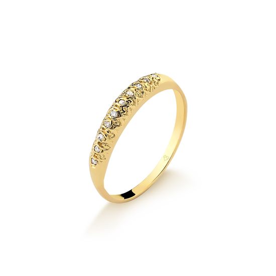 anel feminino em ouro amarelo com pedra de diamante A427