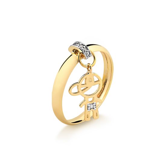 anel feminino em ouro 18k com pingente de menino