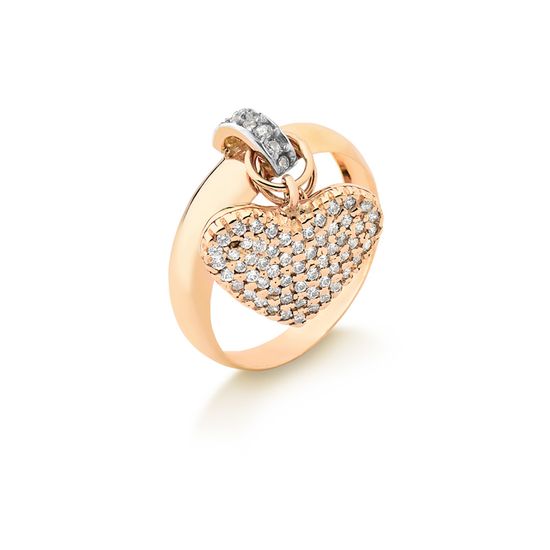 anel feminino com pingente de coracao e zirconias em ouro 10k