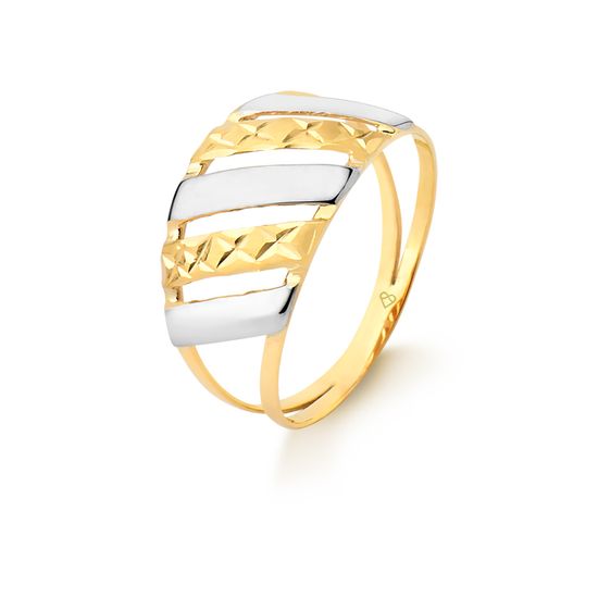 anel feminino em ouro amarelo e detalhe em ouro branco A837
