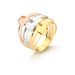 anel feminino tricolor de aro triplo com coracoes em ouro 18k