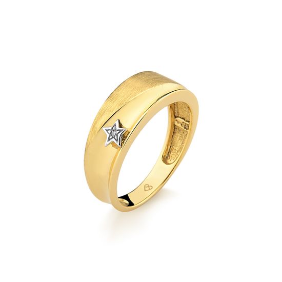 anel feminino com 1 ponto de diamante no formato de estrela em ouro 18k