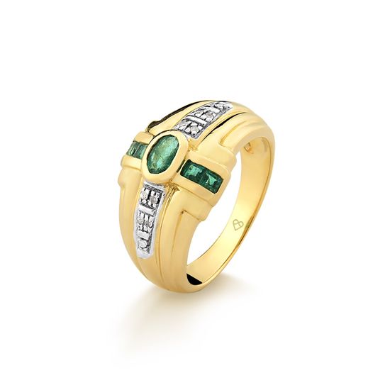 anel feminino com esmeraldas e brilhantes em ouro 18k