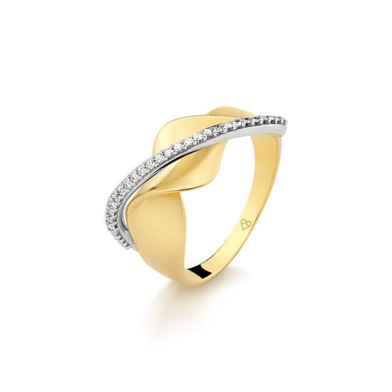 anel feminino trabalhado com 12 pontos de diamantes em ouro 18k