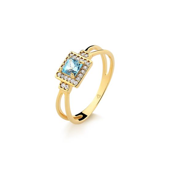 anel feminino com pedra natural e 12 pontos de diamantes em ouro 18k