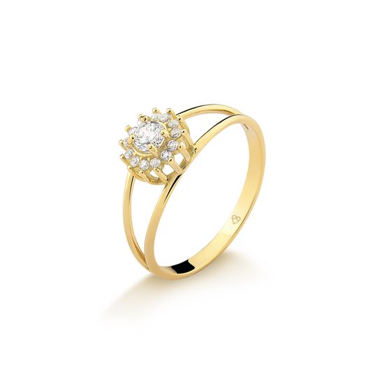 anel feminino de grau com zirconias em ouro 18k