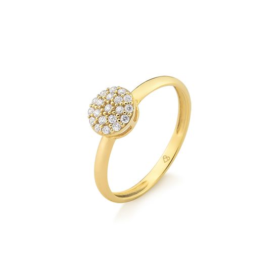 anel feminino redondo com zirconias em ouro 18k
