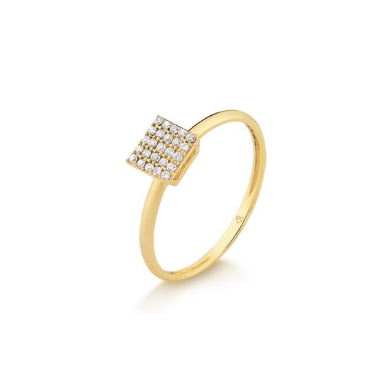 anel feminino chuveiro quadrado com zirconias em ouro 18k