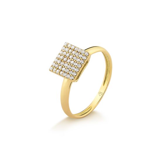 anel feminino pave quadrado com diamantes em ouro 18k