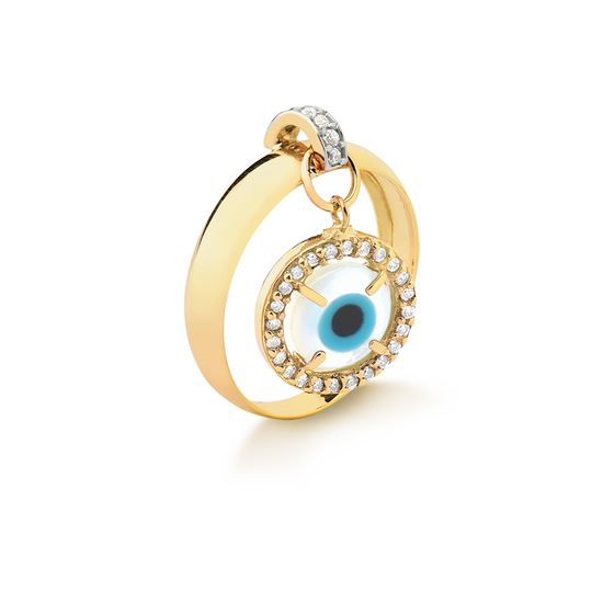 anel feminino com pingente de olho grego em ouro 18k