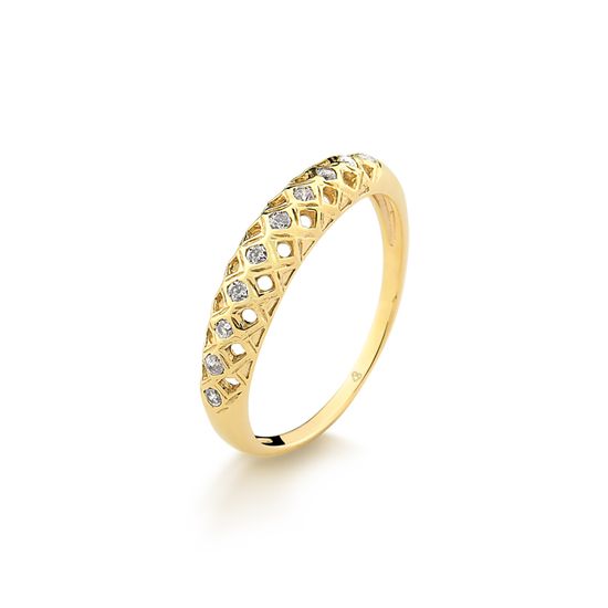 anel feminino com 15 pontos de diamantes em ouro 18k