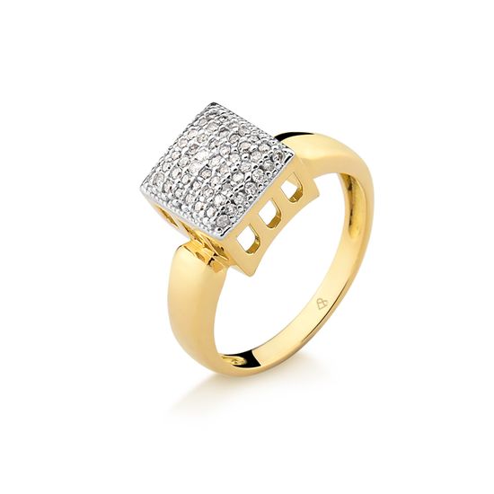 anel feminino pavê quadrado com zircônias em ouro 18k A786