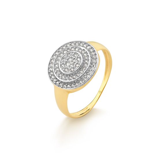 anel feminino circular com zirônias em ouro 18k