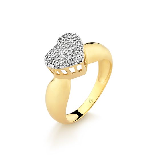 anel de coração chuveiro com cravação pavê em ouro 18k