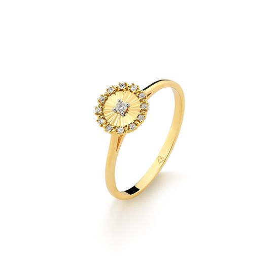 anel feminino chuveiro redondo com 7,5 pontos de diamante em ouro 18k