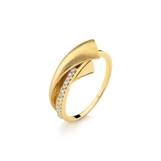 anel feminino fosco com 6 pontos de diamante em ouro 18k