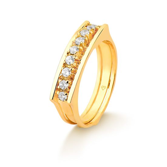 conjunto de aneis em ouro amarelo e diamante A1035 + A213