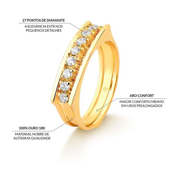 conjunto aneis em ouro 18k e diamantes A1035 + A213 detalhes