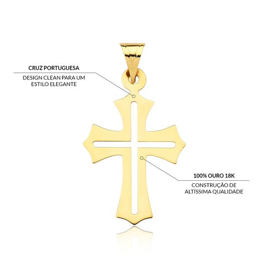 Crucifixo minimalista em ouro 18k para corrente masculina