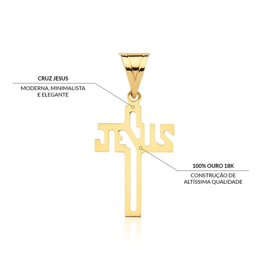 pingente escrito jesus crucifixo em ouro 18k