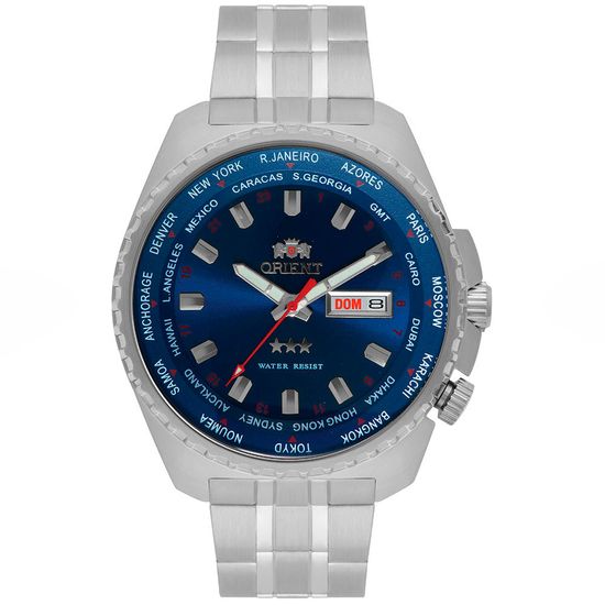 Relógio Orient Masculino Prata Com Mostrador Azul