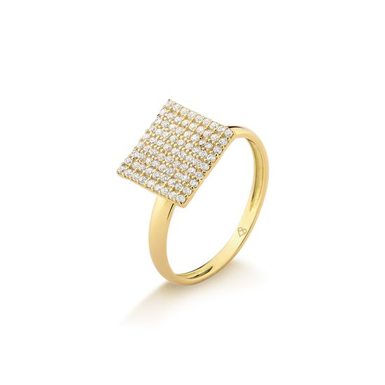 anel pavê quadrado em ouro 18k e diamantes