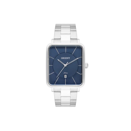 Relógio Orient Quadrado Masculino Prata Com Mostrador Azul