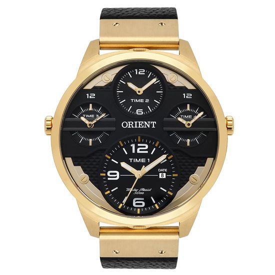 Relógio Orient Masculino Big Case Dourado Com Mostrador Preto