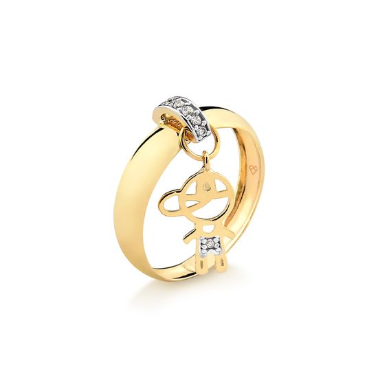 anel feminino em ouro 18k com pingente de menino