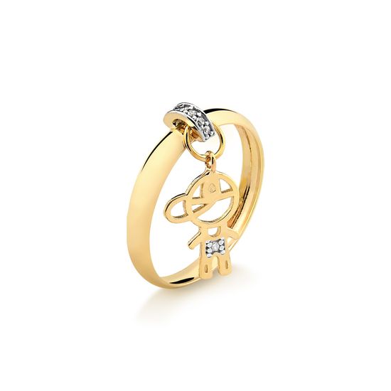 anel feminino em ouro 18k com pingente menino