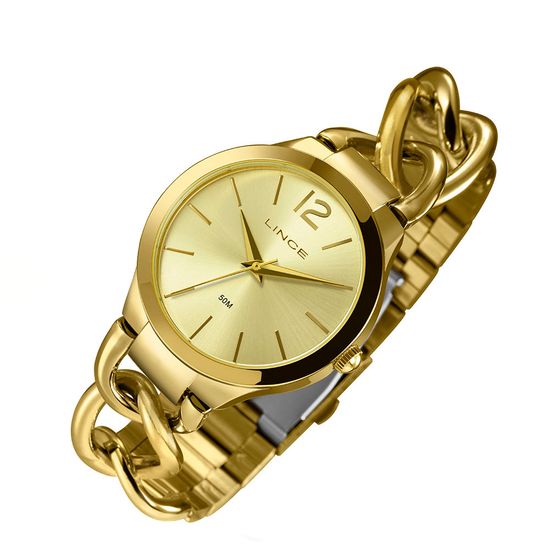 Relógio Feminino Dourado Lince Bracelete