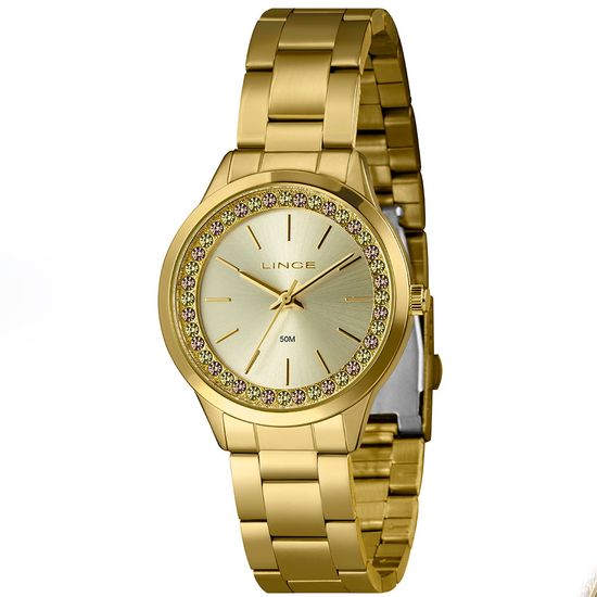Relógio Feminino Lince Urban Dourado Com Zircônias Coloridas