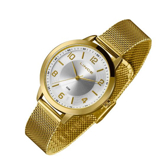 Relógio De Pulso Feminino Casual Dourado Mostrador Prateado