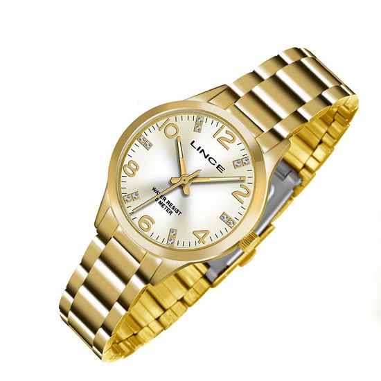 Relógio Lince Feminino Dourado Com Detalhes No Mostrador