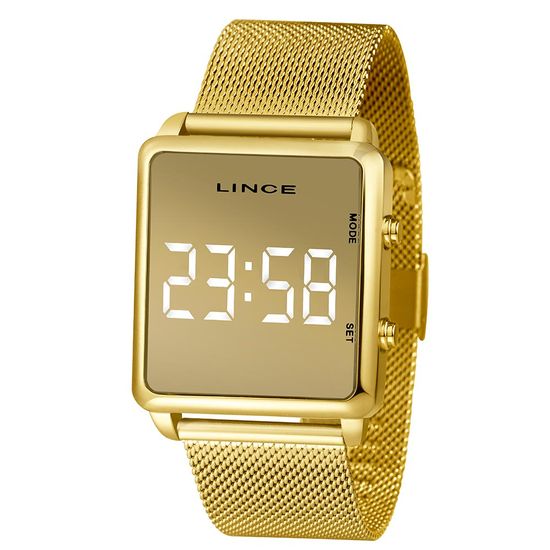 Relógio Lince Feminino Digital Dourado Com Pulseira Mesh