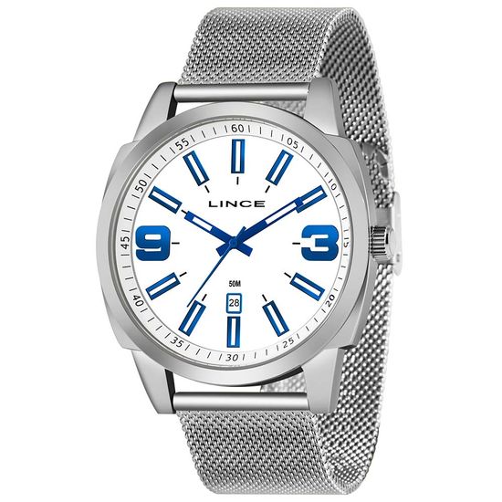 Relógio Lince Masculino Prata Classic Mostrador Branco
