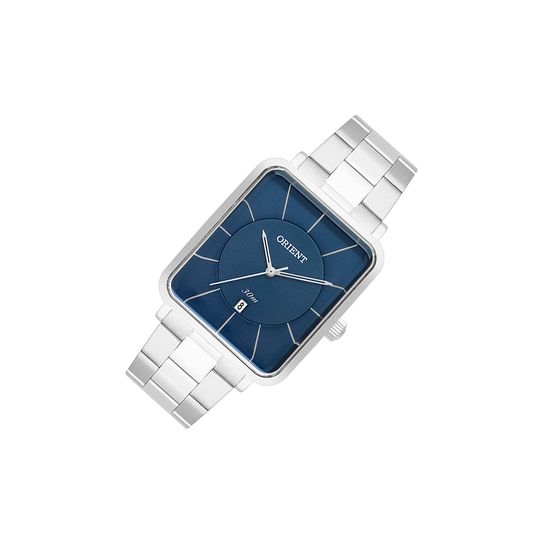 Relógio Orient Masculino Quadrado Prata Visor Azul