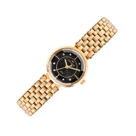 Relógio Technos Feminino Mini Dourado Com Mostrador Preto