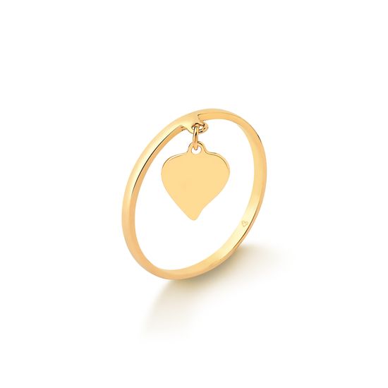 anel feminino em ouro 18k com pingente coração