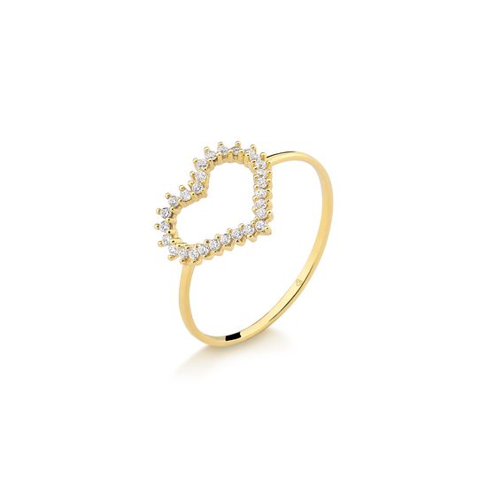 anel feminino de ouro 18k fino delicado de coração