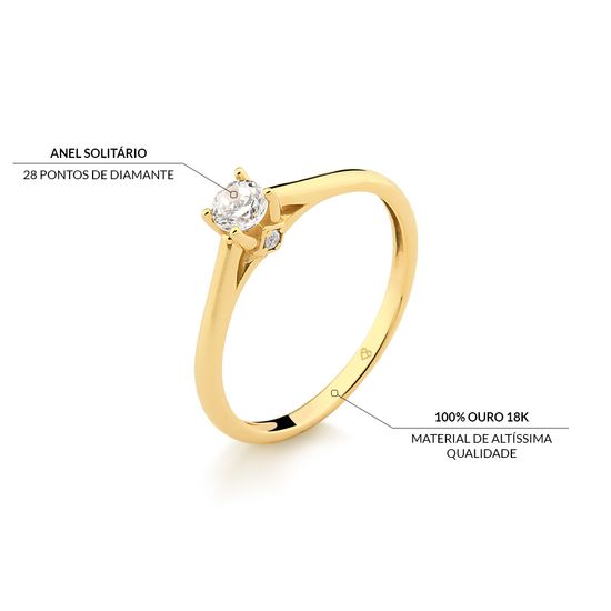 anel solitário em ouro 18k e diamantes feminino