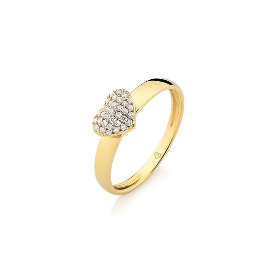 Anel Pavê Coração Com 17 Pontos De Diamantes