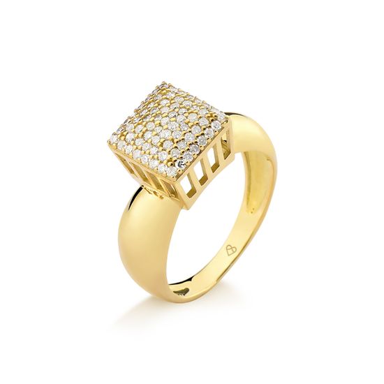anel feminino chuveiro quadrado com brilhantes em ouro 18k