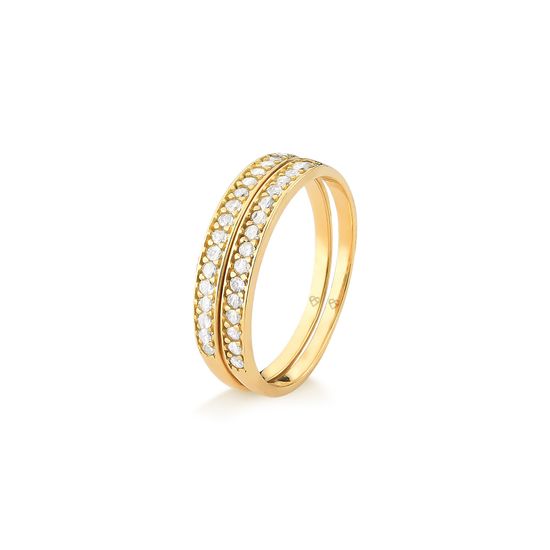 anel minimalista de diamantes e ouro 18k