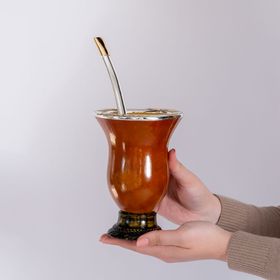 conjunto de cuia com bocal de prata e ouro e bomba rio grande